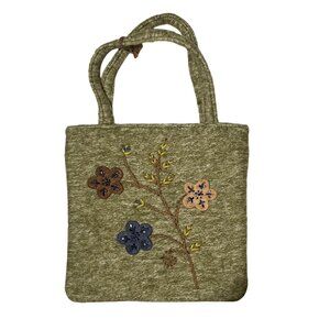 Handcrafted Guess Purse Floral Small Tote Bag Embroidery Green New